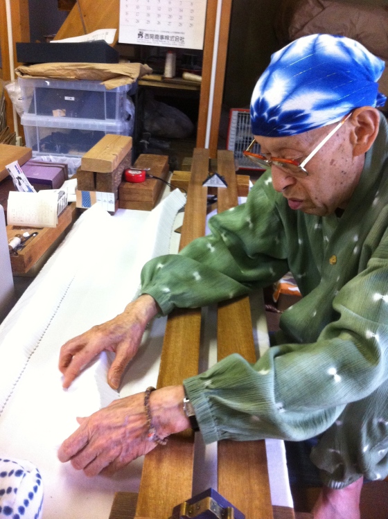 The only house in Japan (in the world?) where they make traditional Mame Shibori. Got to see the master at work!